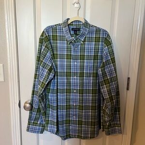 Lands' End Men's Button-Down Shirt , XL 17-17.5 Plaid Traditional Fit, Cotton